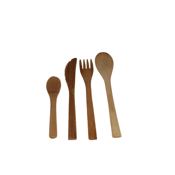 4'lü Ahşap Bambu Çatal Bıçak Kaşık Seti 19 cm Ahşap Çatal Bıçak Takımı - 2