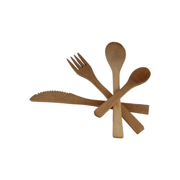 4'lü Ahşap Bambu Çatal Bıçak Kaşık Seti 19 cm Ahşap Çatal Bıçak Takımı - 3