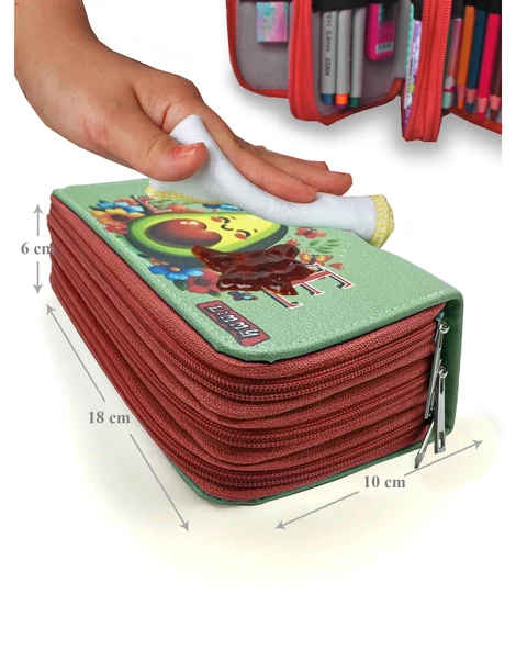 Kalem Kutusu Avakado Love Kawai Organizer Kalemkutu Vegan Deri Üç Bölmeli Kalemlik - Kırmızı - Resim 6