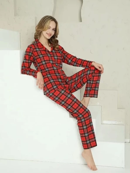 vigenza bayan ekose desenli pijama takımı L