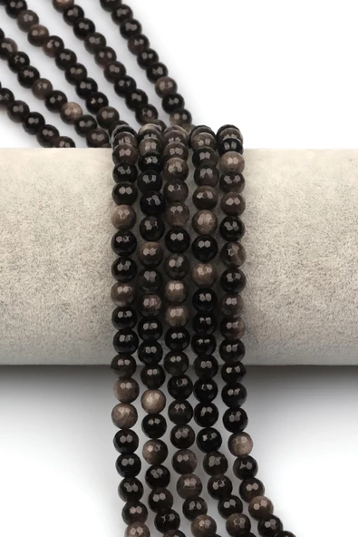 Silver Obsidyen Doğaltaş Dizi 6 mm Fasetli Küre Kesim ürün görseli