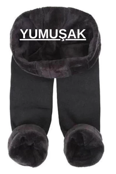 Kadın Termal Havlu Içi Polarlı Siyah Tayt - 3