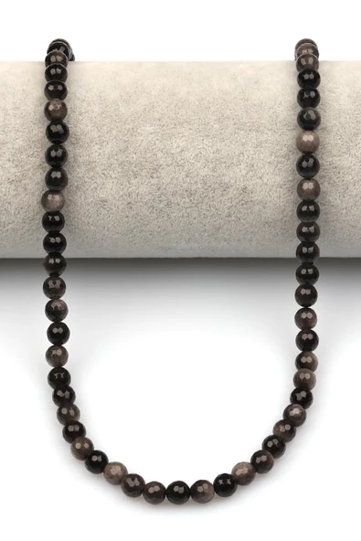 Silver Obsidyen Doğaltaş Dizi 6 mm Fasetli Küre Kesim - Resim 2