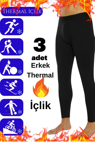 3 Adet Erkek Siyah Thermal Polarlı Içlik Termal