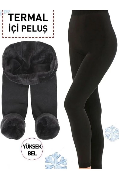 Termal Siyah Kadın Içi Peluş Lu Kışlık Termal Tayt