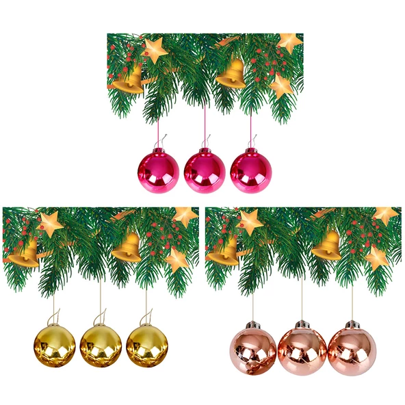 Yılbaşı Çam Ağacı Süsü Fuşya - Gold - Rose Gold 4 cm 18'li