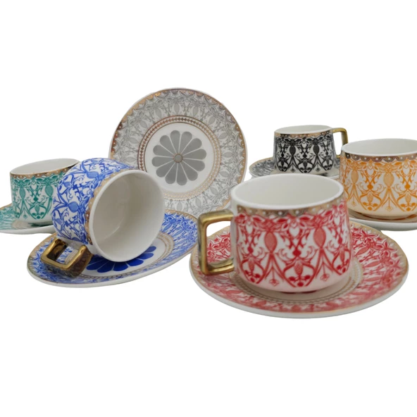 Sudedi Home Art Works Renkli 6 Kişilik Porselen Fincan Takımı YX-230313 - 2