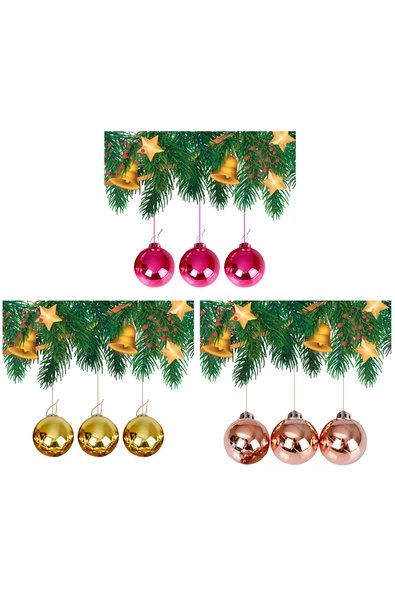 Yılbaşı Çam Ağacı Süsü Fuşya - Gold - Rose Gold 4 cm 18'li - 2
