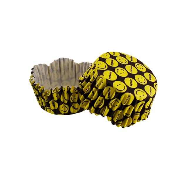 Cupcake Kalıbı Pet Kapsül Dalgalı Sarı Emoji Kek Kalıbı 65X38 MM (100 Adet)