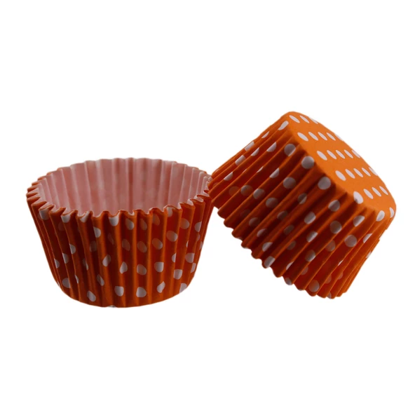 Cupcake Kalıbı Pet Kapsül Kek Kalıbı 48X34 MM (100 Adet)  Puantiyeli Turuncu