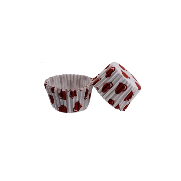 Kek Kalıbı Pet Kapsül 52X45 MM Kağıt Cupcake Kağıdı (100 Adet)  Bordo Kalp Desen