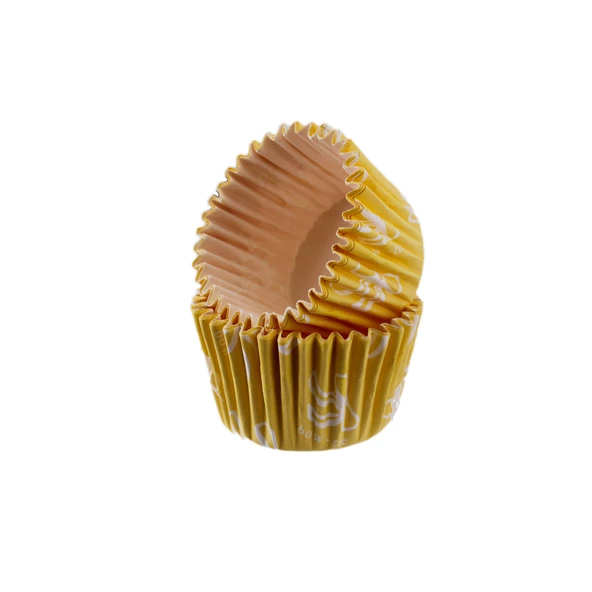 Cupcake Kalıbı Pet Kapsül  Kek Kalıbı48X34 MM (100 Adet)  Fiyonklu Sarı