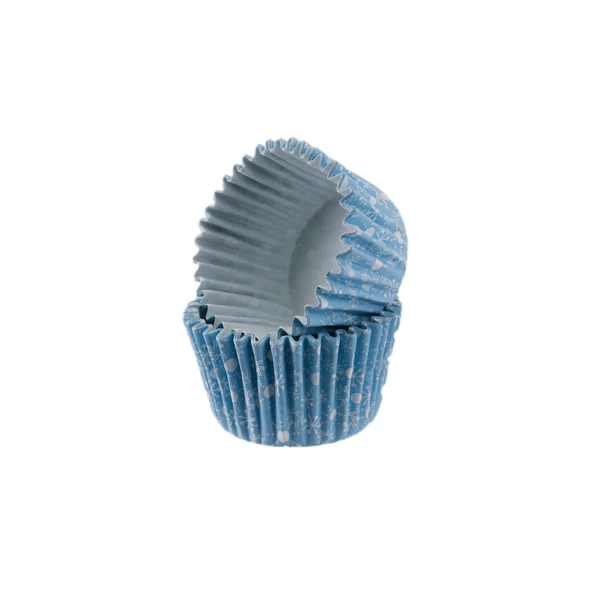 Cupcake Kalıbı Pet Kapsül  Kek Kalıbı48X34 MM (100 Adet)  Kar Desenli Mavi
