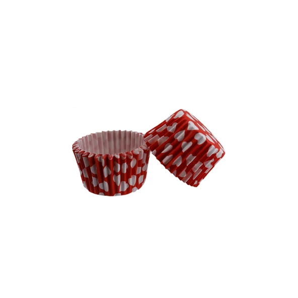Kek Kalıbı Pet Kapsül 52X45 MM Kağıt Cupcake Kağıdı (100 Adet)  Kırmızıya Beyaz Kalp Desenli