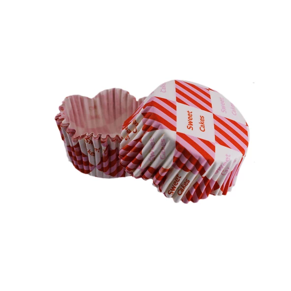 Cupcake Kalıbı Pet Kapsül  Kırmızı Bembe Kare Desen Dalgalı Kek Kalıbı 65X38 MM (100 Adet)