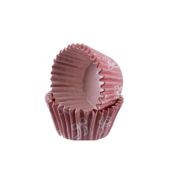 Cupcake Kalıbı Pet Kapsül  Kek Kalıbı48X34 MM (100 Adet)  Fiyonklu Pembe