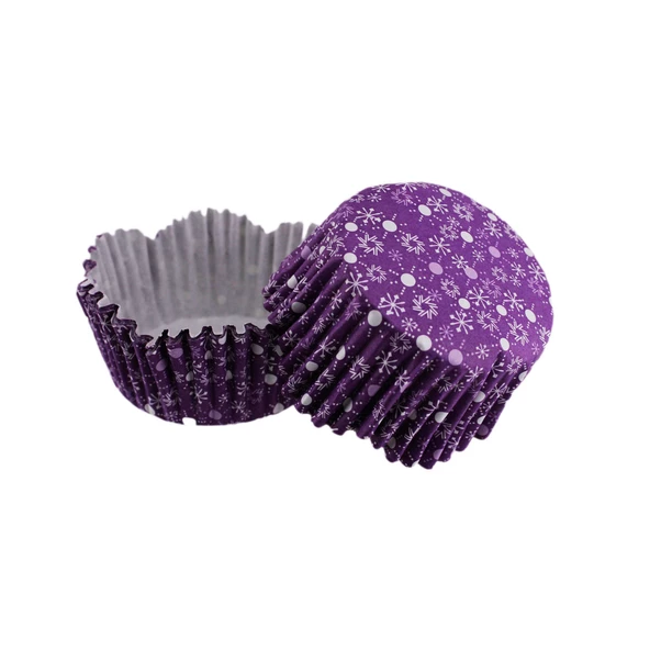 Cupcake Kalıbı Pet Kapsül Kar Desenli Mor Dalgalı Kek Kalıbı 65X38 MM (100 Adet)