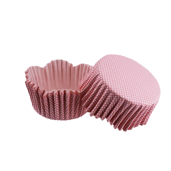 Cupcake Kalıbı Pet Kapsül Dalgalı Kek Kalıbı 65X38 MM (100 Adet)  Pembe Küçük Puanlı