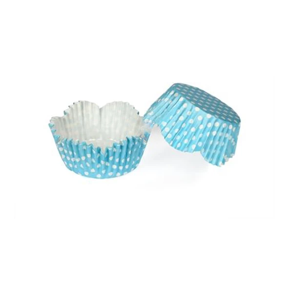 Kek Kalıbı Pet Kapsül 65*38 Mm Kağıt Cupcake Kağıdı (100 Adet)  Puantiyeli Mavi