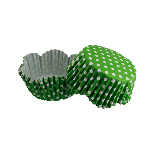 Cupcake Kalıbı Pet Kapsül Dalgalı Kek Kalıbı 65X38 MM (100 Adet)  Puantiyeli  Yeşil