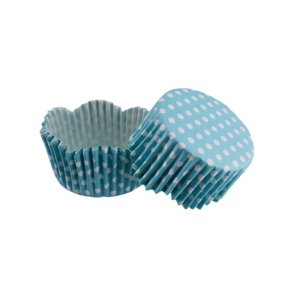 Cupcake Kalıbı Pet Kapsül Dalgalı Kek Kalıbı 65X38 MM (100 Adet)  Puantiyeli Mavi