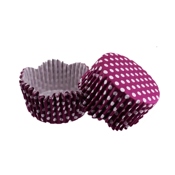 Cupcake Kalıbı Pet Kapsül Dalgalı Kek Kalıbı 65X38 MM (100 Adet)  Puantiyeli Mor