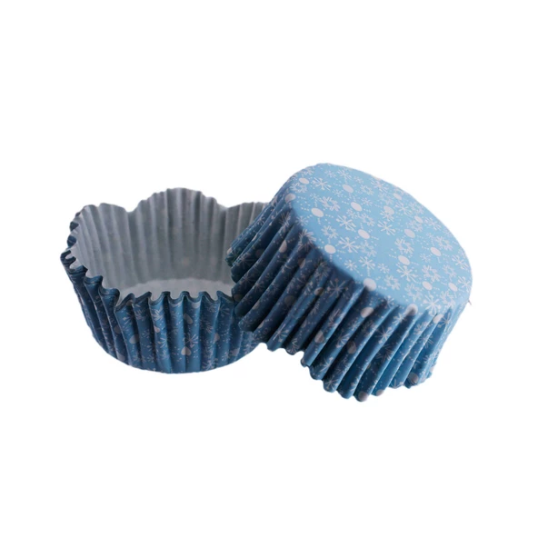 Cupcake Kalıbı Pet Kapsül Kar Desenli Mavi Dalgalı Kek Kalıbı 65X38 MM (100 Adet)