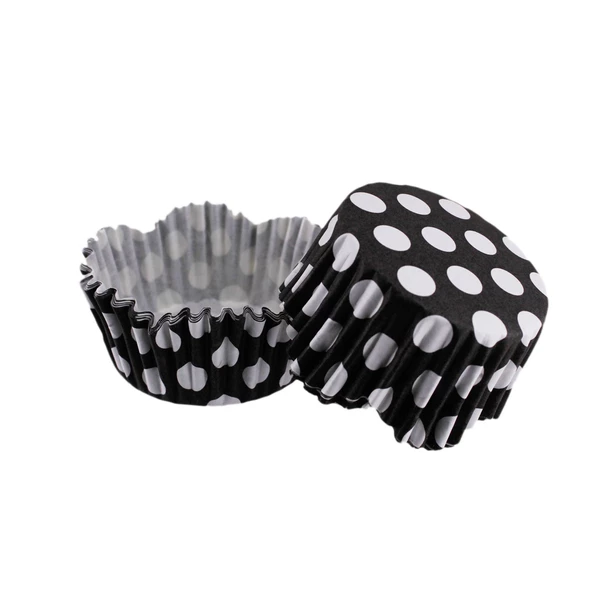 Cupcake Kalıbı Pet Kapsül Dalgalı Kek Kalıbı 65X38 MM (100 Adet)  Puantiyeli Siyah