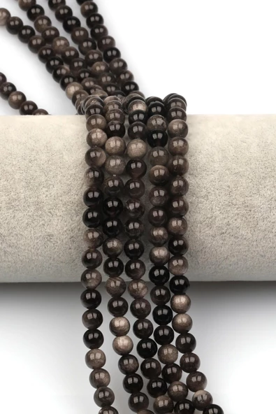 Silver Obsidyen Doğaltaş Dizi 6 mm Küre Kesim ürün görseli