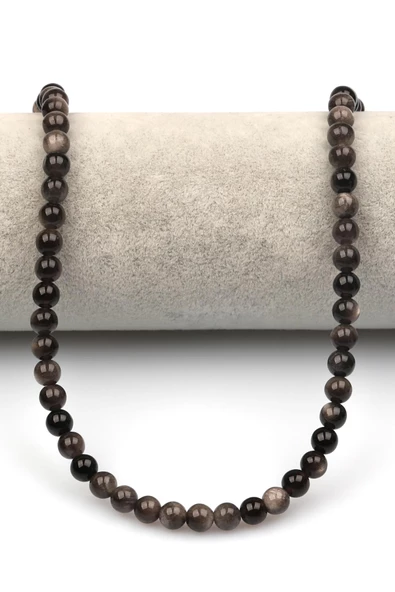 Silver Obsidyen Doğaltaş Dizi 6 mm Küre Kesim - Resim 2