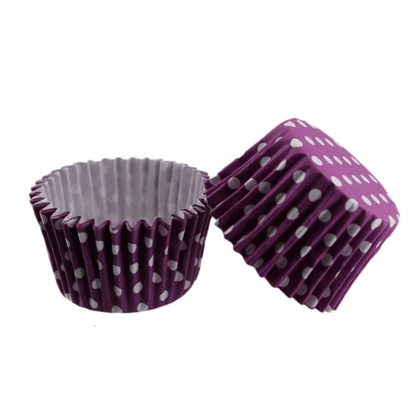 Cupcake Kalıbı Pet Kapsül Kek Kalıbı 48X34 MM (100 Adet)  Puantiyeli Mor