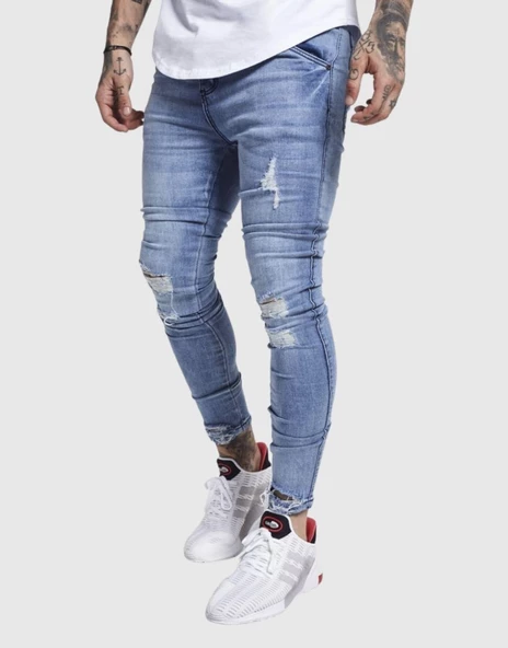 SikSilk Distressed Washed Denims Erkek Kot Pantolon