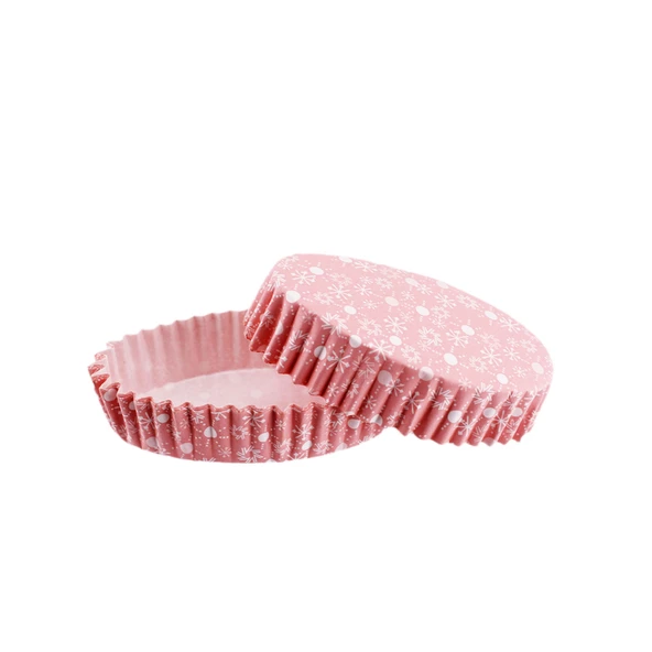 Cupcake Kalıbı Pet Kapsül Oval Model Kek Kalıbı (100 Adet) F11  Kar Desenli Pembe