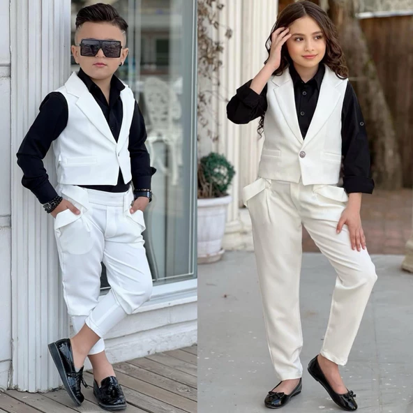 uğurböceğiçocuk Yeleki Şalvar Pantolon Görünümlü 3'lü Unisex Çocuk Takım - 8
