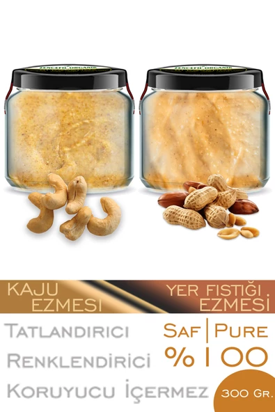 2 Çeşit Saf Ezme Kaju Ezmesi Yer Fıstığı Ezmesi Bi Kavanoz 330 cc. Cam Kavanozlarda Şeker İlavesiz