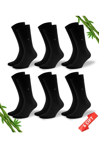 Premium Dikişsiz Klasik Uzun Siyah Yazlık Erkek Bambu Soket Çorap 6lı Hediyelik Kutulu Set - 2