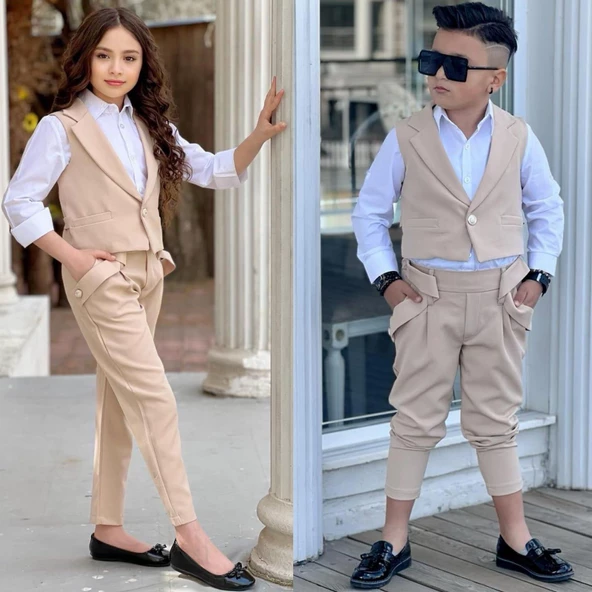 uğurböceğiçocuk Yeleki Şalvar Pantolon Görünümlü 3'lü Unisex Çocuk Takım - 10