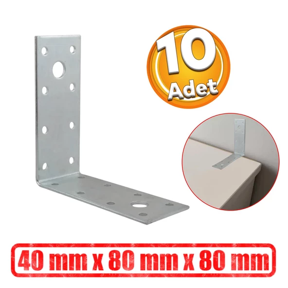 Mobilya Dolap Duvar Sabitleme 10 ADET Metal Köşebent 40x80x80 mm Bağlantı Aparatı L Demiri Gönye