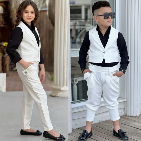 uğurböceğiçocuk Yeleki Şalvar Pantolon Görünümlü 3'lü Unisex Çocuk Takım - 2