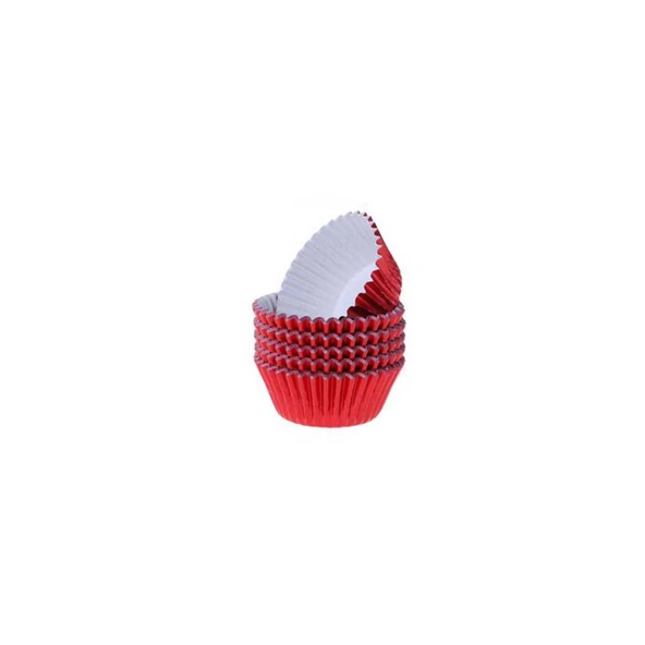 Metalik Folyo Cupcake Kalıbı Muffin Pet Kapsül No:3 (150 Adet)  Kırmızı