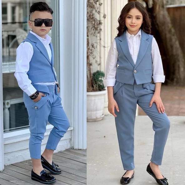 uğurböceğiçocuk Yeleki Şalvar Pantolon Görünümlü 3'lü Unisex Çocuk Takım - 4