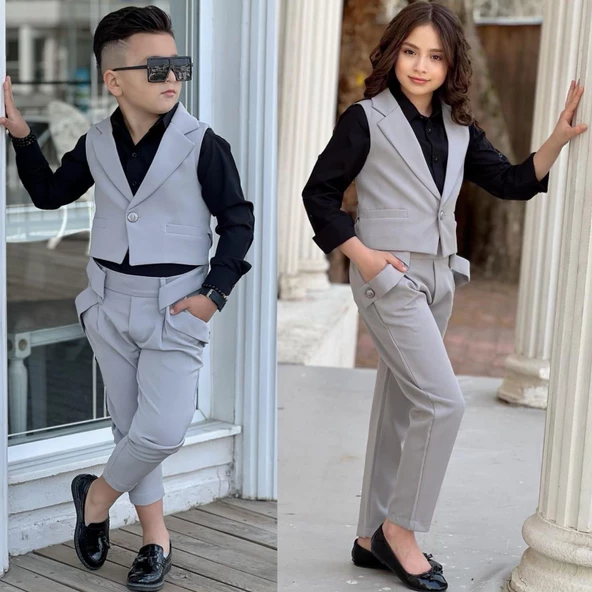 uğurböceğiçocuk Yeleki Şalvar Pantolon Görünümlü 3'lü Unisex Çocuk Takım - 11