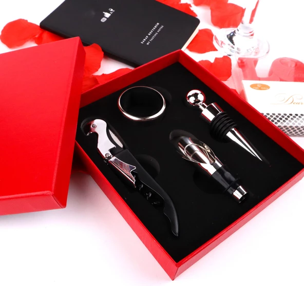 Premium Kutulu Şarap 4 Parça Tirbüşon Açacak Seti - 2