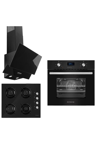 Ferre Siyah Inci 3lü Ankastre Set (5002 Siyah Fırın + 3140ce Cam
