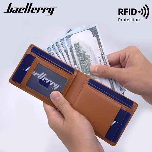 Baellerry Minimalist RFID Koruma Çift Kat Deri Çoklu Kart Cüzdan Erkek Kartlık - 12