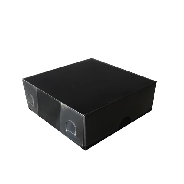 Asetat Kapaklı Karton Kutu Düz Renk 9X9X3 CM (50 Adet)  Siyah