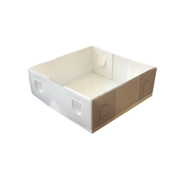 Asetat Kapaklı Karton Kutu Düz Renk 9X9X3 CM (50 Adet)  Krem