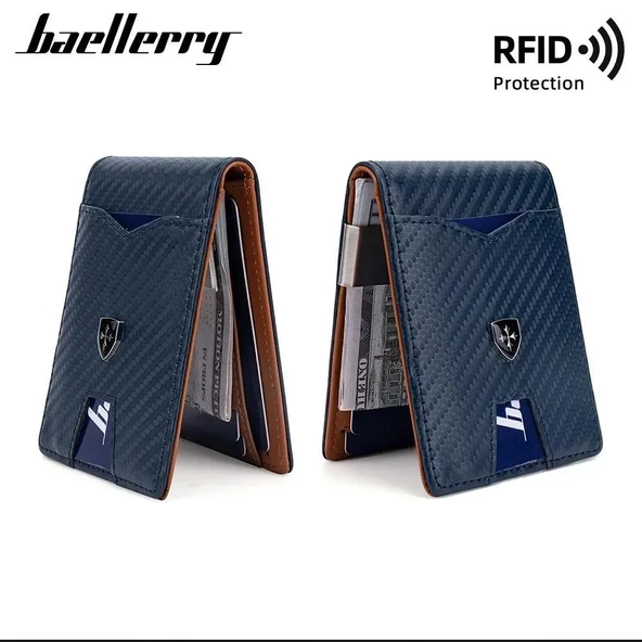 Baellerry Minimalist RFID Koruma Çift Kat Deri Çoklu Kart Cüzdan Erkek Kartlık - 5