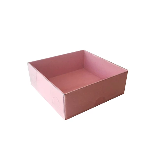 Asetat Kapaklı Karton Kutu Düz Renk 9X9X3 CM (50 Adet)  Pembe ürün görseli