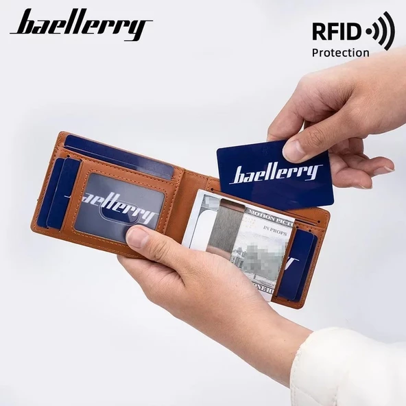 Baellerry Minimalist RFID Koruma Çift Kat Deri Çoklu Kart Cüzdan Erkek Kartlık - 3